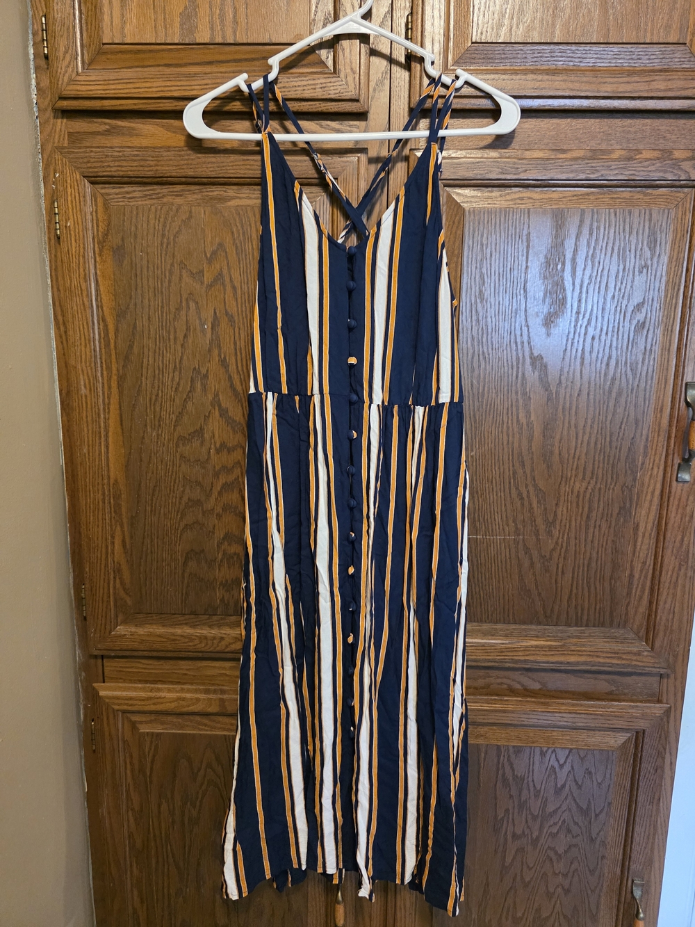 Roxy Striped Navy, White & Gold Maxi Dress